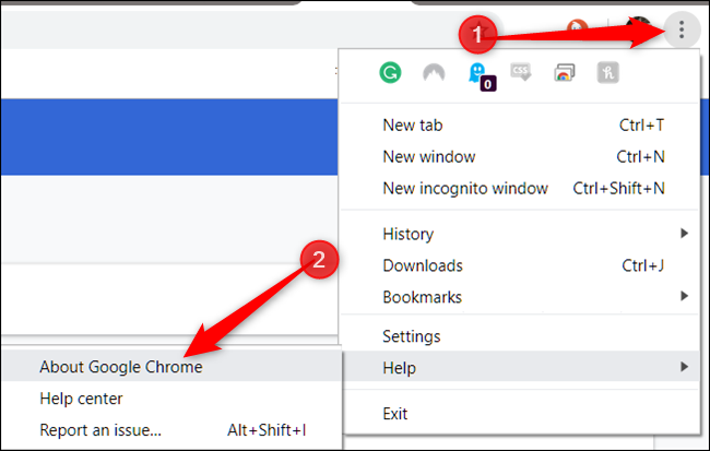 chrome://settings/help 